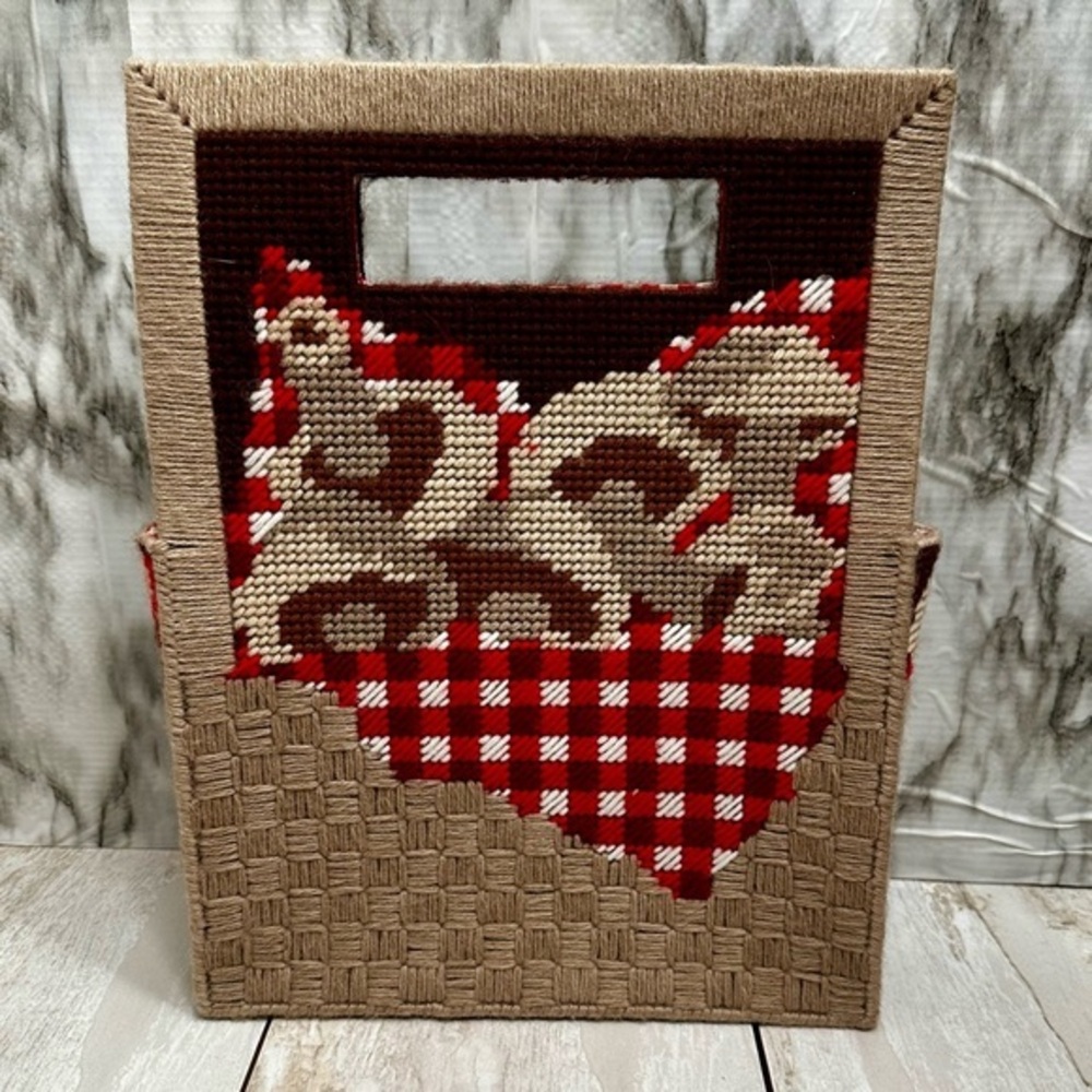 Hand Made In Haiti Happy Mushroom Needlepoint Tote Quirky Cute Red Checkered